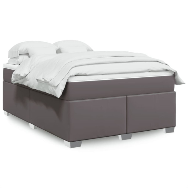 Cama box spring con colchón cuero sintético gris 140x190 cm Cama box spring con colchón cuero sintético gris 140x190 cm D