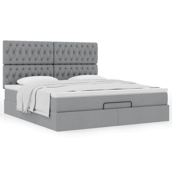 Estructura de cama otomana colchón tela gris claro 160x200cm Estructura de cama otomana colchón tela gris claro 160x200cm D