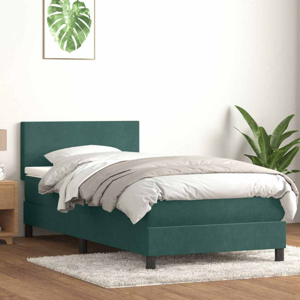 Cama box spring con colchón terciopelo verde oscuro 90x220 cm Cama box spring con colchón terciopelo verde oscuro 90x220 cm D
