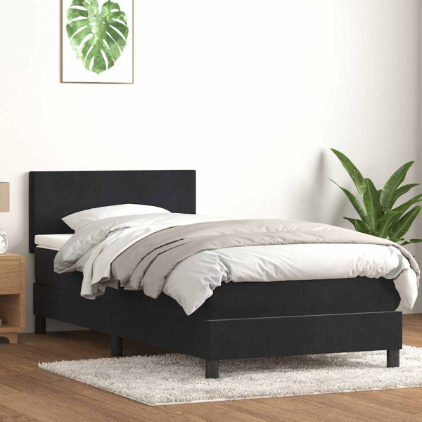 Cama box spring con colchón cuero sintético negro 80x210 cm Cama box spring con colchón cuero sintético negro 80x210 cm D