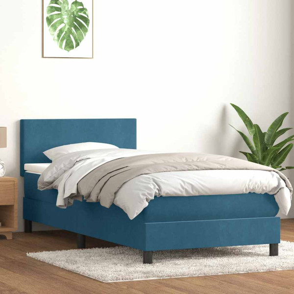 Cama box spring con colchón terciopelo azul oscuro 80x220 cm Cama box spring con colchón terciopelo azul oscuro 80x220 cm D