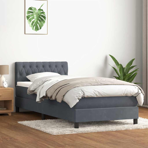 Cama box spring con colchón terciopelo gris oscuro 90x220 cm Cama box spring con colchón terciopelo gris oscuro 90x220 cm D