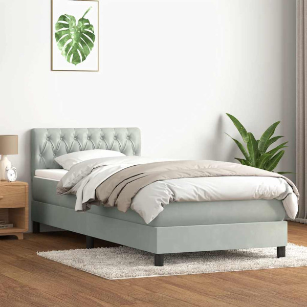 Cama box spring con colchón terciopelo gris claro 90x220 cm Cama box spring con colchón terciopelo gris claro 90x220 cm D