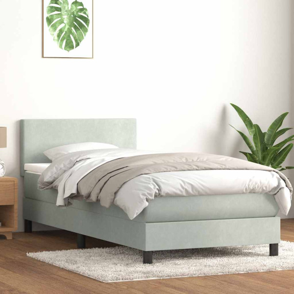 Cama box spring con colchón terciopelo gris claro 90x210 cm Cama box spring con colchón terciopelo gris claro 90x210 cm D
