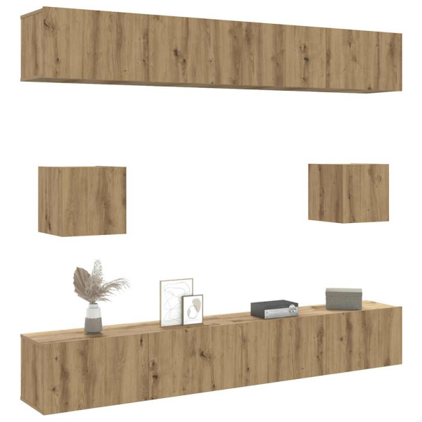 Mueble para TV de pared madera contrachapada artesanal 6 piezas Mueble para TV de pared madera contrachapada artesanal 6 piezas D