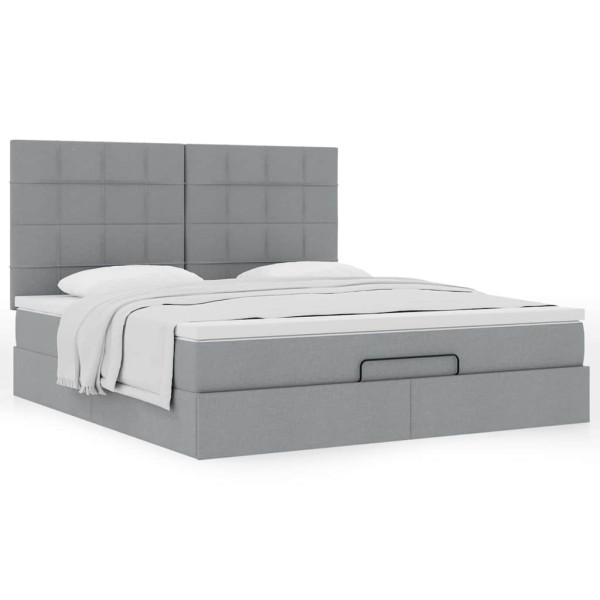 Estructura de cama otomana colchón tela gris claro 160x200cm Estructura de cama otomana colchón tela gris claro 160x200cm D