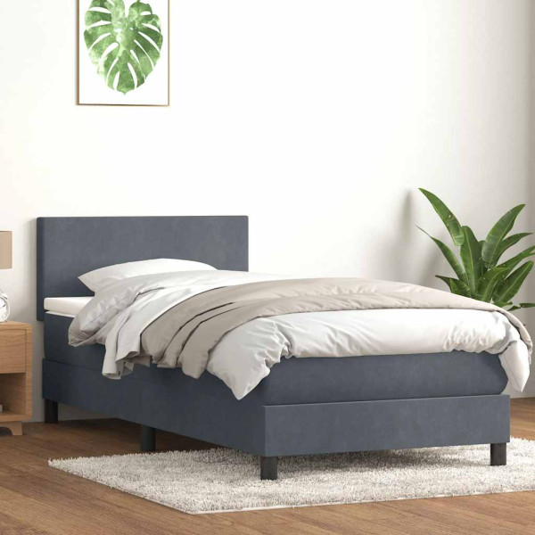 Cama box spring con colchón terciopelo gris oscuro 80x220 cm Cama box spring con colchón terciopelo gris oscuro 80x220 cm D
