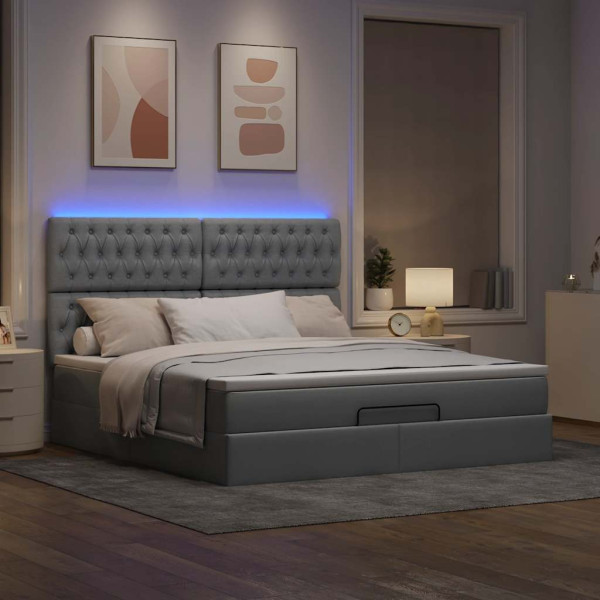 Estructura de cama otomana colchón tela gris claro 160x200cm Estructura de cama otomana colchón tela gris claro 160x200cm D