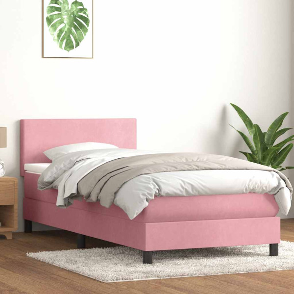 Cama box spring con colchón terciopelo rosa 90x210 cm Cama box spring con colchón terciopelo rosa 90x210 cm D