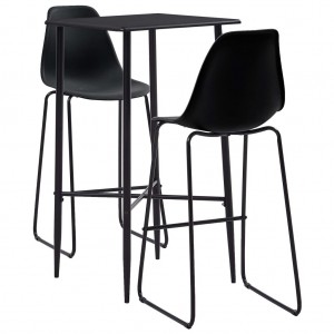 Conjunto de mesa alta e bancos de 3 peças de plástico preto D