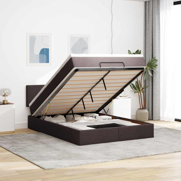 Cama otomana con colchón marrón oscuro 140x190 cm tela Cama otomana con colchón marrón oscuro 140x190 cm tela D