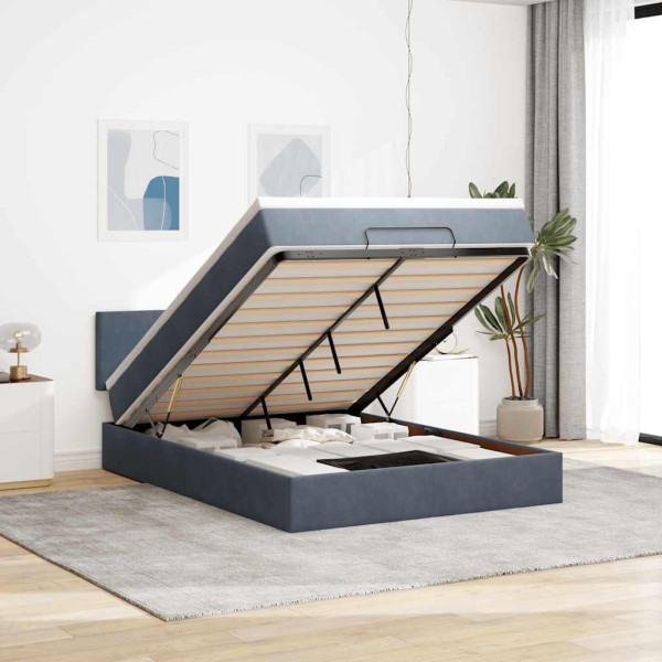 Estructura cama otomana colchón terciopelo gris oscuro Estructura cama otomana colchón terciopelo gris oscuro D