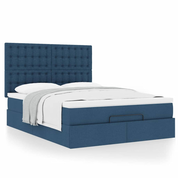 Estructura de cama otomana con colchón tela azul 140x190cm Estructura de cama otomana con colchón tela azul 140x190cm D