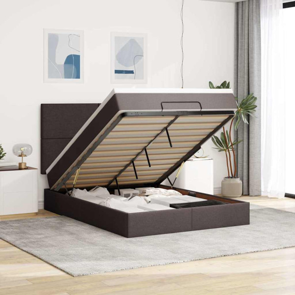 Estructura cama otomana colchón tela marrón oscuro 140x190cm Estructura cama otomana colchón tela marrón oscuro 140x190cm D
