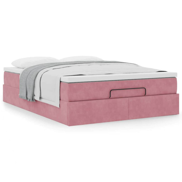 Estructura cama otomana con colchón terciopelo rosa 140x190 cm Estructura cama otomana con colchón terciopelo rosa 140x190 cm D