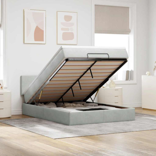 Estructura cama otomana con colchón gris claro 140x200cm Estructura cama otomana con colchón gris claro 140x200cm D