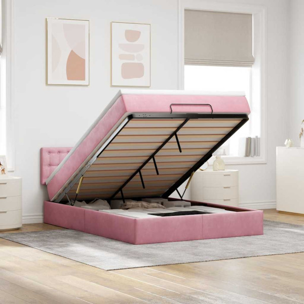 Estructura cama otomana con colchón terciopelo rosa 140x190 cm Estructura cama otomana con colchón terciopelo rosa 140x190 cm D