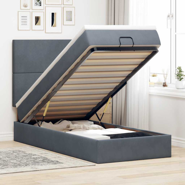 Estructura cama otomana colchones terciopelo gris oscuro Estructura cama otomana colchones terciopelo gris oscuro D