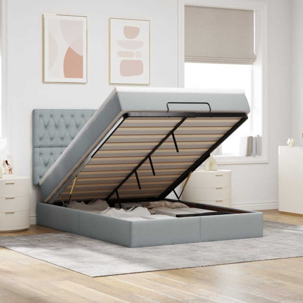 Estructura cama otomana con colchón tela gris claro 140x190 cm Estructura cama otomana con colchón tela gris claro 140x190 cm D