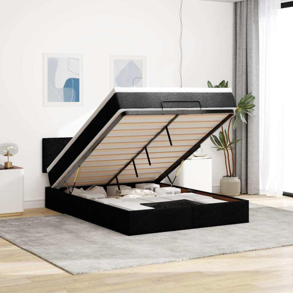 Estructura cama otomana colchón tela negra 140x190 cm Estructura cama otomana colchón tela negra 140x190 cm D