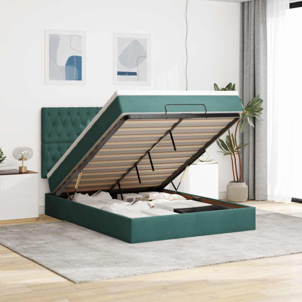 Estructura de cama otomana con colchones verde oscuro 140x200cm Estructura de cama otomana con colchones verde oscuro 140x200cm D