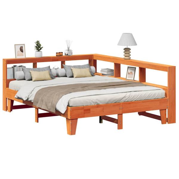 Cama con estantería sin colchón madera maciza marrón 150x200 cm Cama con estantería sin colchón madera maciza marrón 150x200 cm D