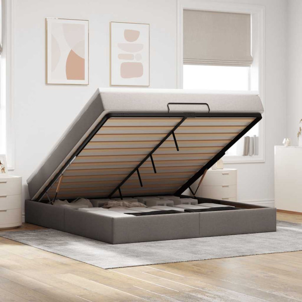 Estructura de cama otomana colchón tela gris pardo 180x200 cm Estructura de cama otomana colchón tela gris pardo 180x200 cm D