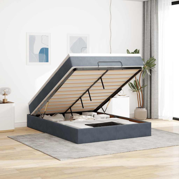 Estructura cama otomana colchón terciopelo gris oscuro Estructura cama otomana colchón terciopelo gris oscuro D