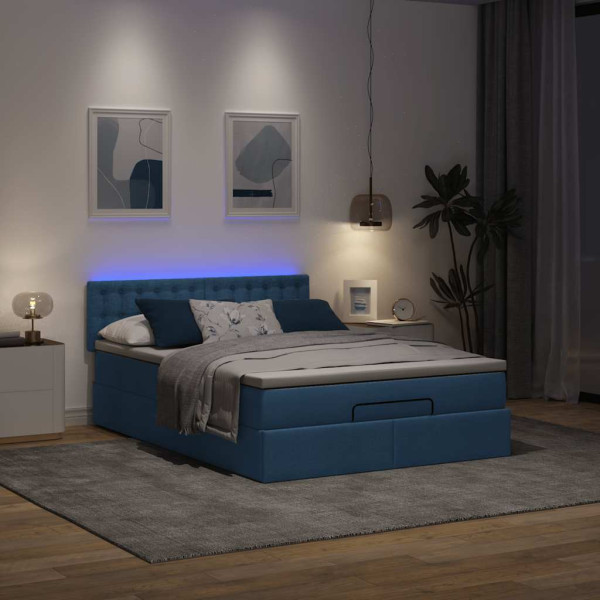 Cama otomana con colchón tela azul 140x190 cm Cama otomana con colchón tela azul 140x190 cm D
