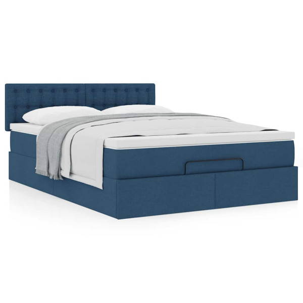 Estructura de cama otomana con colchón tela azul 140x190cm Estructura de cama otomana con colchón tela azul 140x190cm D