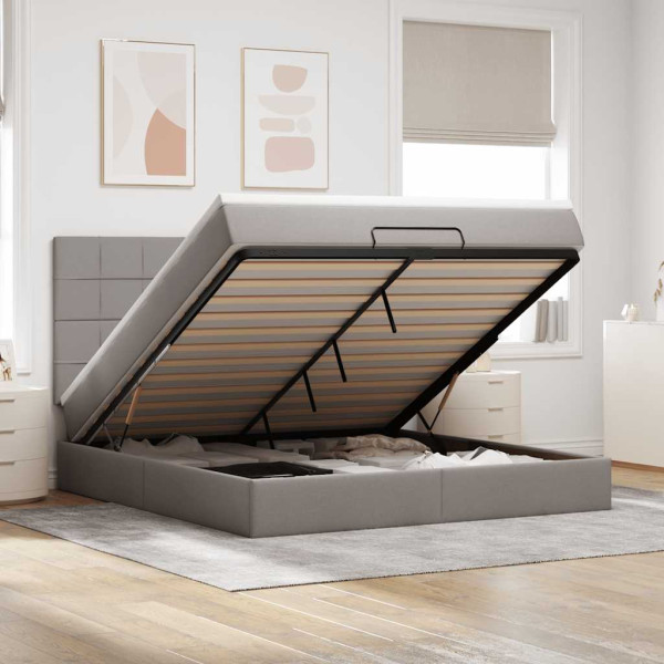 Estructura de cama otomana colchón tela gris pardo 180x200 cm Estructura de cama otomana colchón tela gris pardo 180x200 cm D