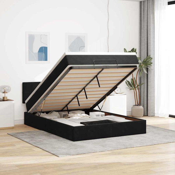 Estructura de cama otomana con colchón terciopelo negro Estructura de cama otomana con colchón terciopelo negro D
