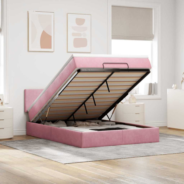 Estructura cama otomana con colchón terciopelo rosa 140x190 cm Estructura cama otomana con colchón terciopelo rosa 140x190 cm D