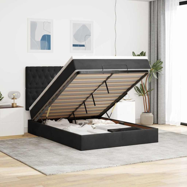 Estructura de cama otomana con colchones terciopelo negro Estructura de cama otomana con colchones terciopelo negro D