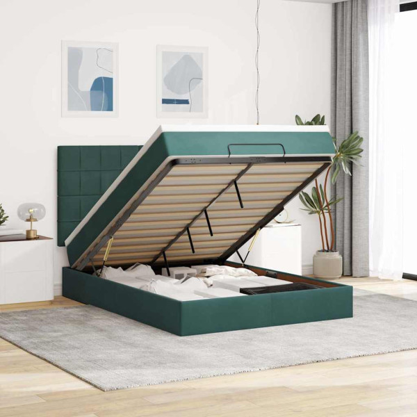 Estructura de cama otomana con colchones verde oscuro 140x200cm Estructura de cama otomana con colchones verde oscuro 140x200cm D
