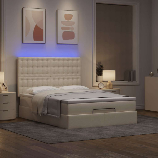 Estructura de cama otomana con colchón tela crema 140x190cm Estructura de cama otomana con colchón tela crema 140x190cm D
