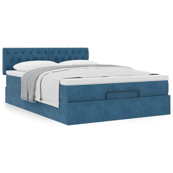 Estructura de cama otomana con colchón terciopelo azul oscuro Estructura de cama otomana con colchón terciopelo azul oscuro D