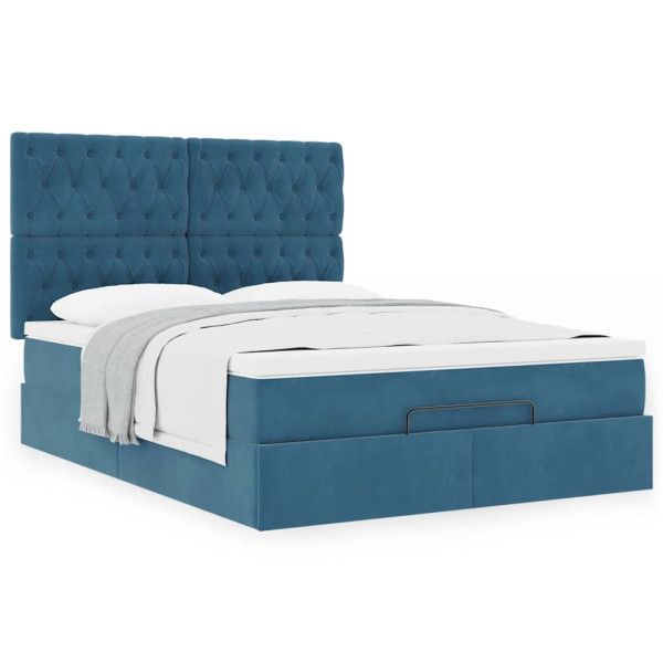 Estructura de cama otomana con colchones terciopelo azul oscuro Estructura de cama otomana con colchones terciopelo azul oscuro D