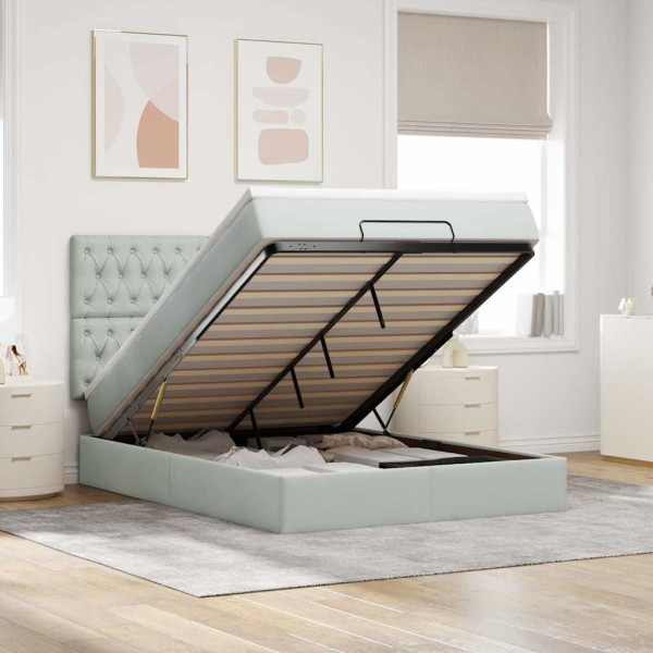 Estructura cama otomana con colchones gris claro 140x200cm Estructura cama otomana con colchones gris claro 140x200cm D