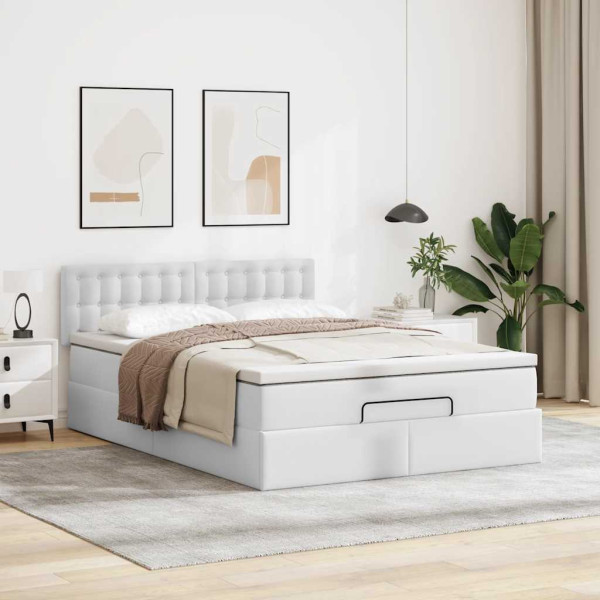 Estructura cama otomana colchón cuero sintético blanco Estructura cama otomana colchón cuero sintético blanco D