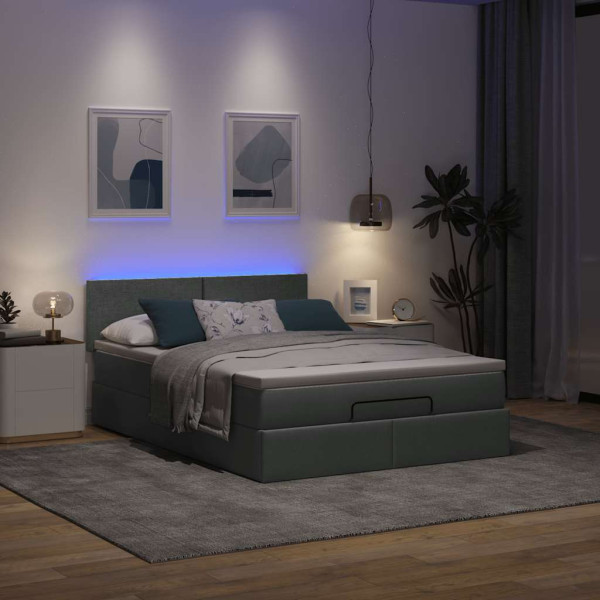 Cama otomana con colchón gris oscuro 140x190 cm tela Cama otomana con colchón gris oscuro 140x190 cm tela D