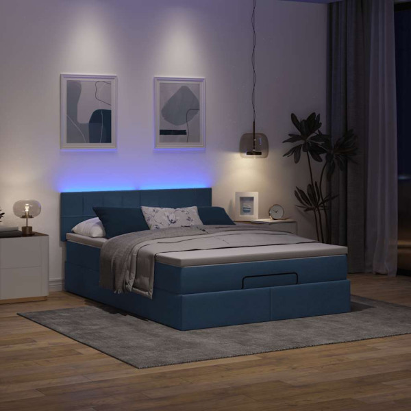 Cama otomana con colchón tela azul 140x190 cm Cama otomana con colchón tela azul 140x190 cm D