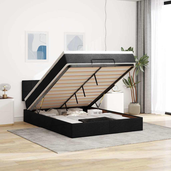 Cama otomana con colchón negra 140x190 cm tela Cama otomana con colchón negra 140x190 cm tela D