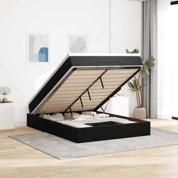 Estructura de cama otomana con colchón terciopelo negro Estructura de cama otomana con colchón terciopelo negro D