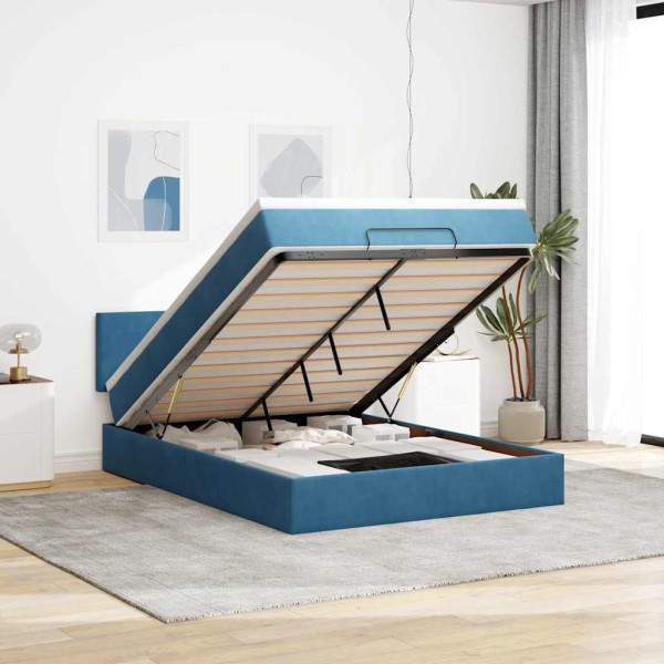 Estructura de cama otomana con colchón terciopelo azul oscuro Estructura de cama otomana con colchón terciopelo azul oscuro D
