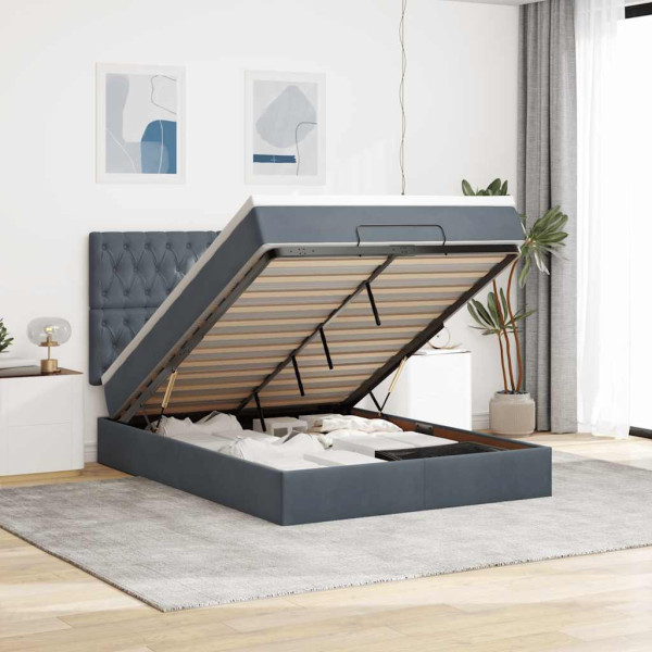 Estructura cama otomana colchones terciopelo gris oscuro Estructura cama otomana colchones terciopelo gris oscuro D