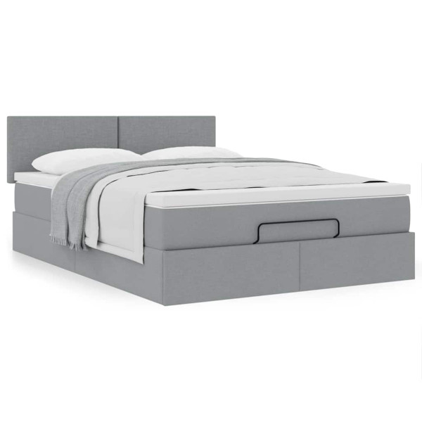 Estructura cama otomana con colchón tela gris claro 140x190 cm Estructura cama otomana con colchón tela gris claro 140x190 cm D