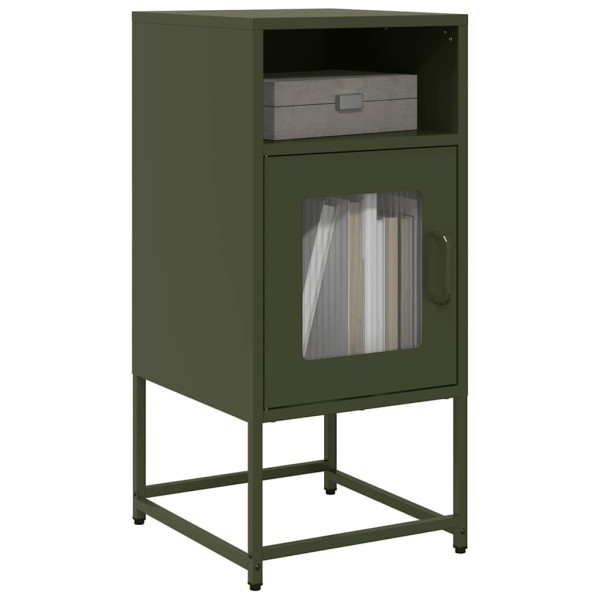 Mesita de noche de acero laminado verde oliva 36x39x78 cm D
