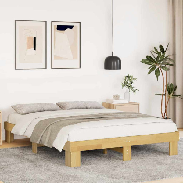 Estructura de cama sin colchón 140x190 cm madera maciza roble Estructura de cama sin colchón 140x190 cm madera maciza roble D