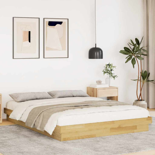 Estructura de cama sin colchón 135x190 cm madera maciza roble Estructura de cama sin colchón 135x190 cm madera maciza roble D